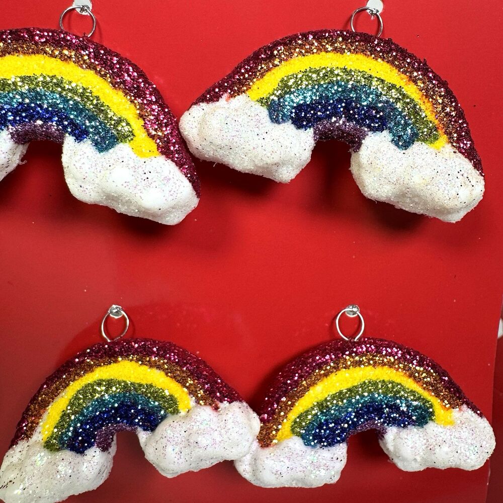 Lot‎ of 2, 4 PC mini Christmas ornament 2.3" wide shatterproof rainbow & clouds - Picture 2 of 3